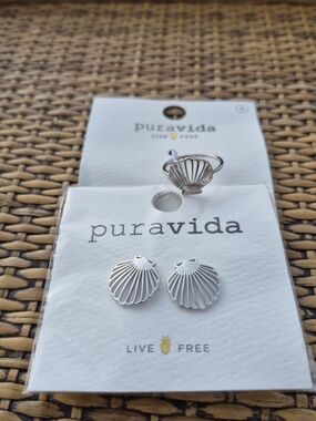 Pura Vida Rose Gold Plated Heart Jewlery Set Necklace & Earrings Mother of Pearl